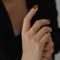 EManco Custom Women's Minimalist Layer Ring Jewelry Gold Plated Stainless Steel Irregular Wave Ring for Women