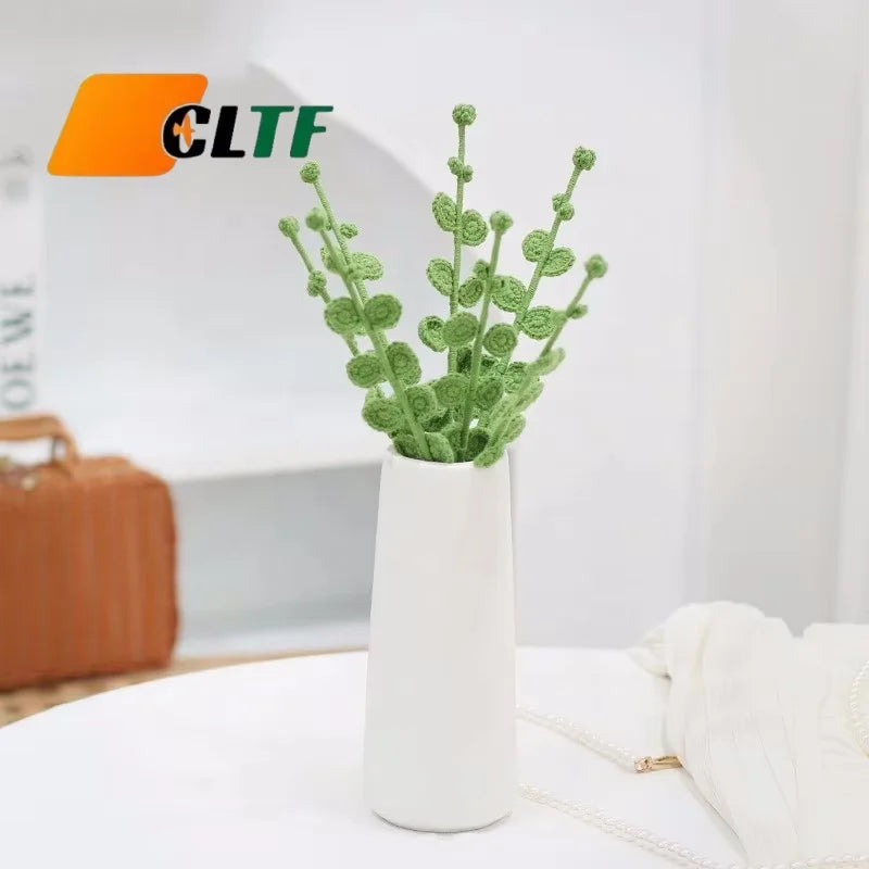100% Handmade Artificial Knitted Flower Crochet Eucalyptus Leaves Flowers Knitting Leaves Crochet Leaf Home Decoration