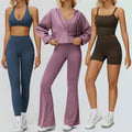 YIYI Wholesale V Neck Over Size Sweat Workout Suits Girls High Waist Back Scrunch Waist Leggings Gym Wear Sets Women Fitness