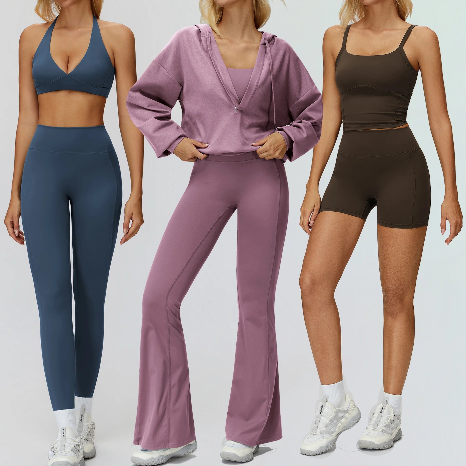 YIYI Wholesale V Neck Over Size Sweat Workout Suits Girls High Waist Back Scrunch Waist Leggings Gym Wear Sets Women Fitness