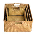 Factory Rectangular Sea Grass Woven Storage Basket Straw Baskets with Cut-out Handles Natural Single Customized Toys Organizer