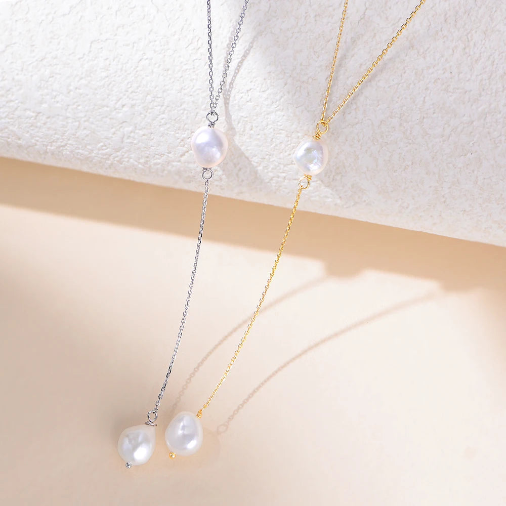 High Quality Freshwater Pearls Necklace Jewelry 925 Sterling Silver Versatile Elegant Y-shaped Double Pearl Pendant Necklace