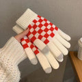 Winter Elastic Knitting Gloves Women Fashion Checkerboard Magic Stretch All Finger Mittens Touch Screen Thicken Warm Gloves