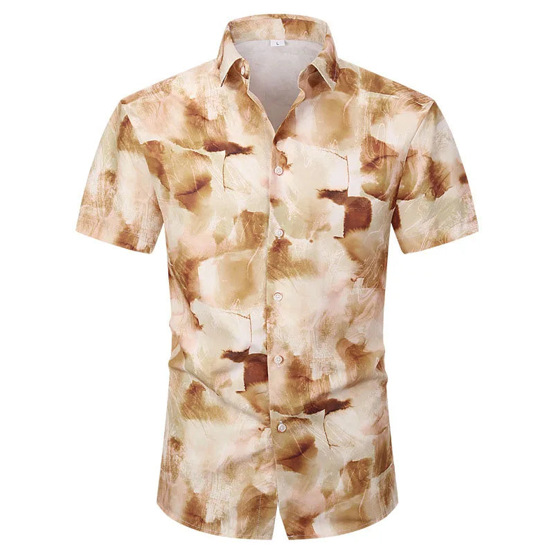 RNSHANGER Summer Men's Hawaiian Shirts Casual Flores Fragmentadas Print Short Sleeve Hawaiian Beach Clothes Slim Fit Shirts