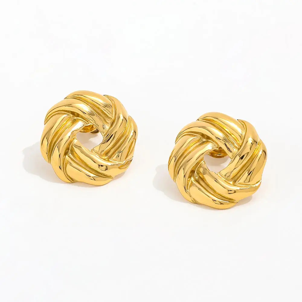 18K Gold Plated Stainless Steel Twist Knit Multi-Layer Stud Earring Trendy Geometric Shape Jewelry Wholesale