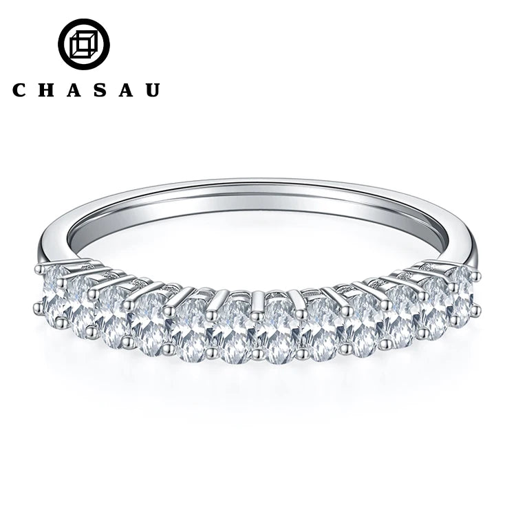 925 Sterling Silver Oval Cut 1.0ct/12pcs D Color Moissanite Half Eternity Band Ring Girls Gift With GRA Certificate for Women