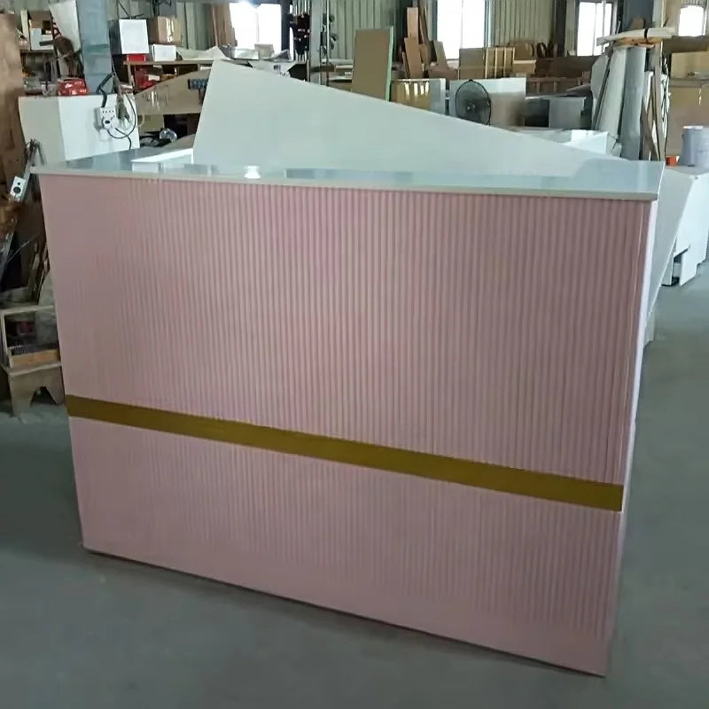Custom Made Standing Wood Modern Front Hotel Reception Desks White Design Business Acrylic Metal Customized
