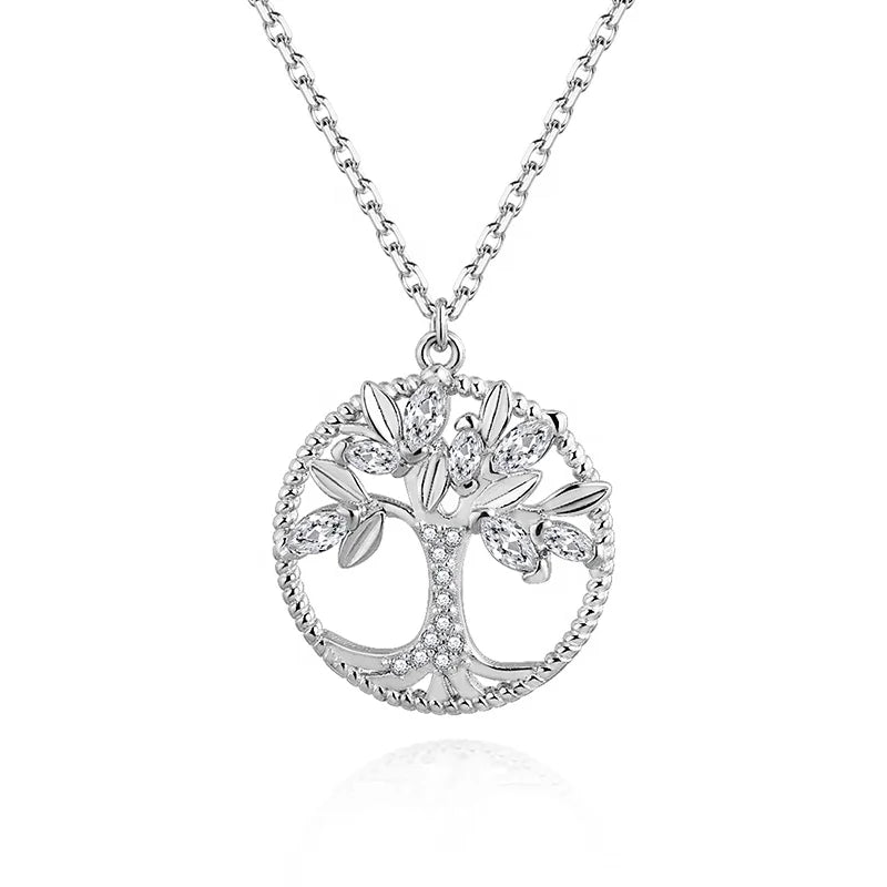 925 Sterling Silver Gemstone Family Tree of Life Pendant Necklace for Women