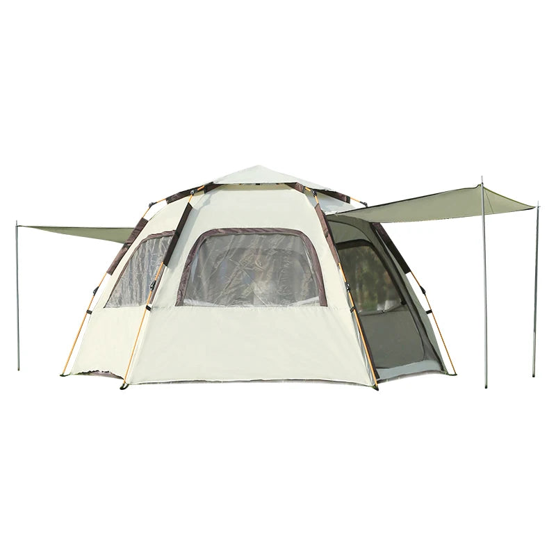 2025 Newest Hexagon Quick-Pop One Bedroom Camping Tent | 6-8 Person Waterproof Family Tent Silver-Coated UV Protection 60s Setup