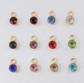 Jietao 6mm Stainless Steel 18k PVD Gold No Fade Fashion Rhinestone Pendant Birthstone Charms for Jewelry Making Accessories