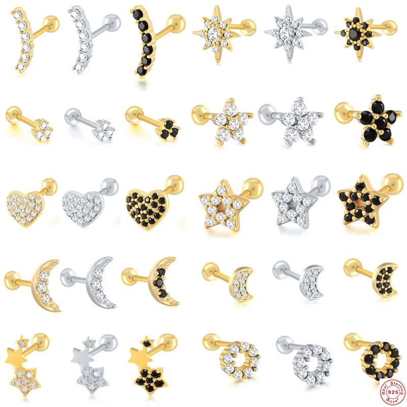 R.Gem. 18G 925 Sterling Silver Simple Tiny Dainty Dainty Lobe Helix Cartilage Stud Piercing Labret Tragus Earrings