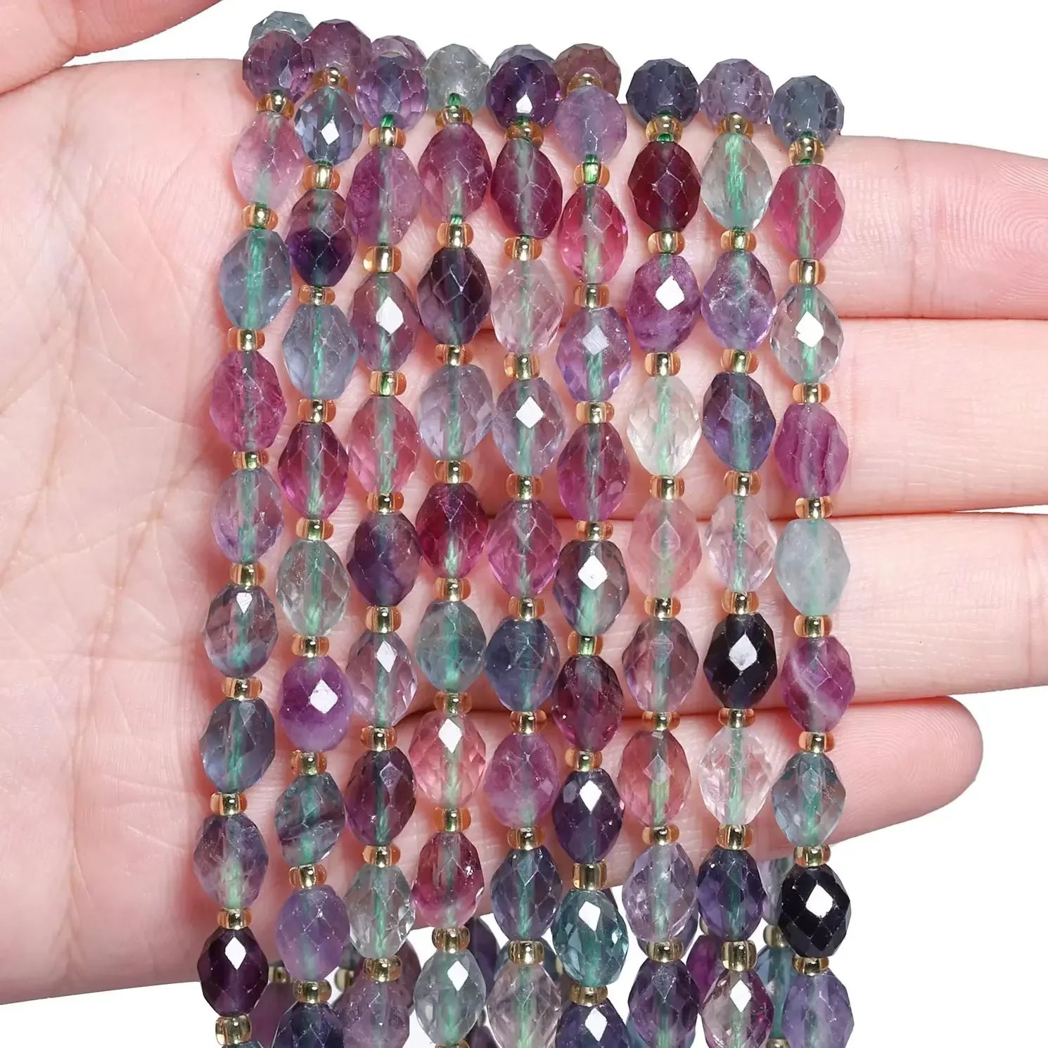 8x6mm Faceted Oval Fluorite Stone Bead Natural Colorful Rice Shape Spacer Bead for DIY Jewelry Making 7.5'' Bracelet Accessories