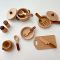 Wooden Kids Kitchen Set with Pots and Pans Cooking Utensil Toy for Cutting Vegetables Kids Toy