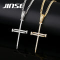 JINSE Holy Cross Pendant Necklace Double Color Plated Hip-Hop Men Link Chain Necklace Wholesale