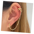 Wholesale Minimalist Gold Plated Crown Chain Ear Cuff Piercing Stud Earrings Set for Women Jewelry