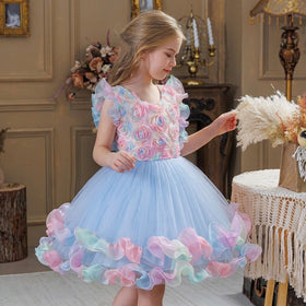 Lovely pink Children Evening Dress for Girl 2-10 Year Flower Girls Tutu Dress for Wedding Elegant Girls Birthday Dresses