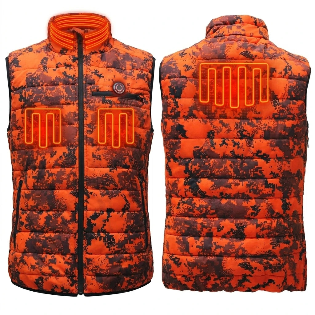 Unisex Camouflage Print Soft Shell Heated Winter Hunting Vest Custom Battery Operated Breathable Clothing