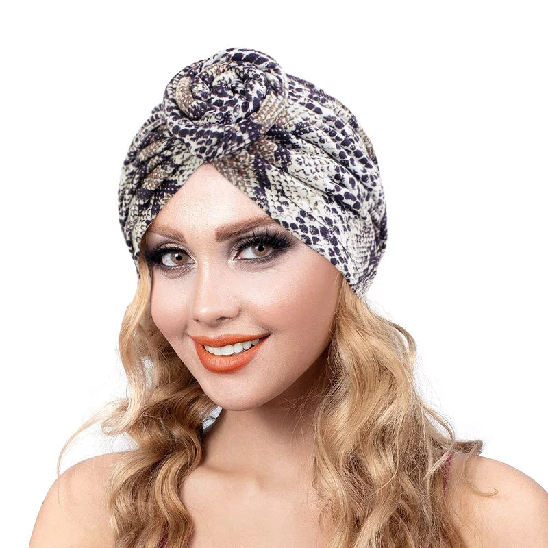 Last Ladies Knotted Flower Pattern Print Headwrap Turban African Muslim Headscarf Bonnet Hijab Turban