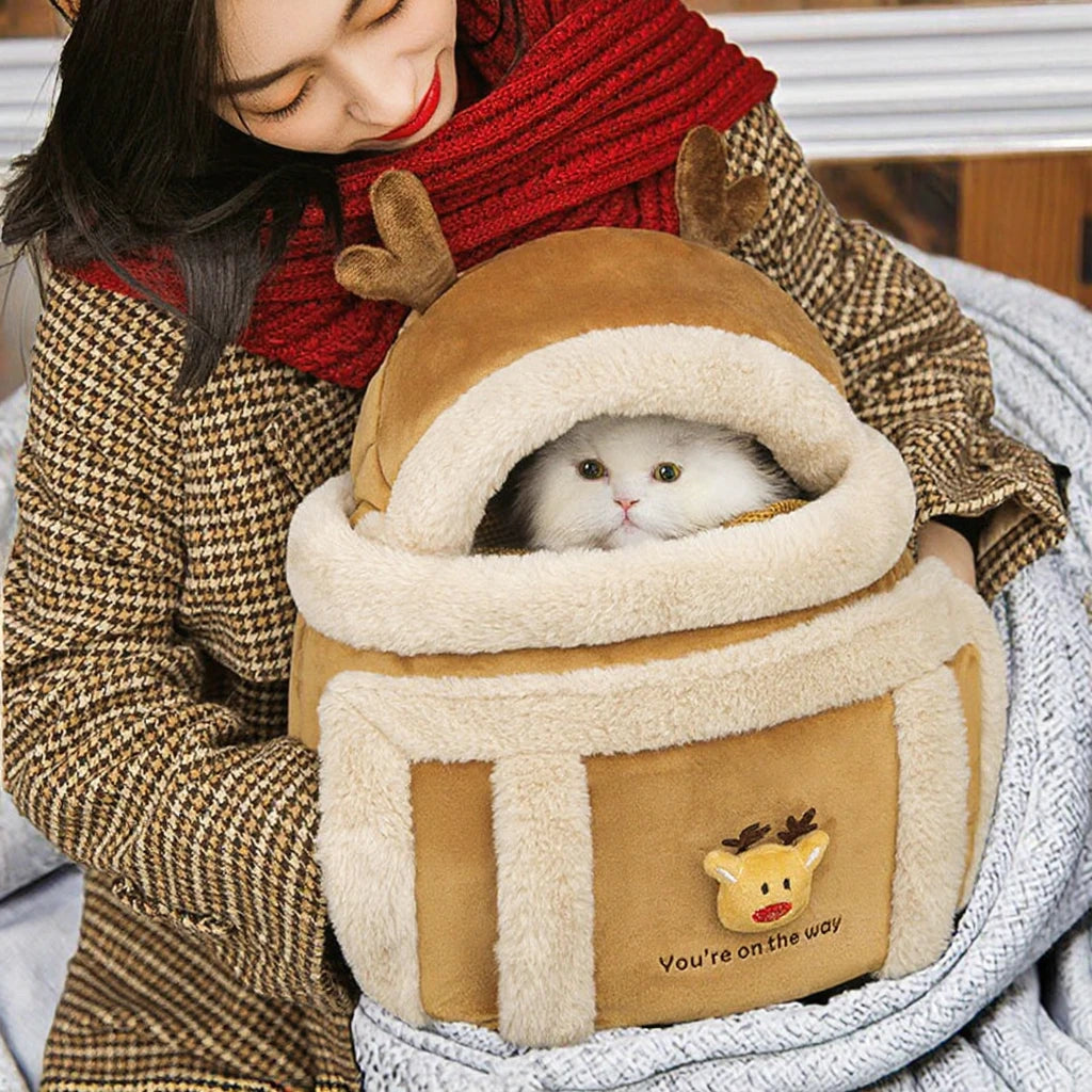 Portable Fashion Modern Polyester Cat Transport Backpack Animal Pattern Luxury Car Seat Outdoor Furry Warm Winter Pet Carrier