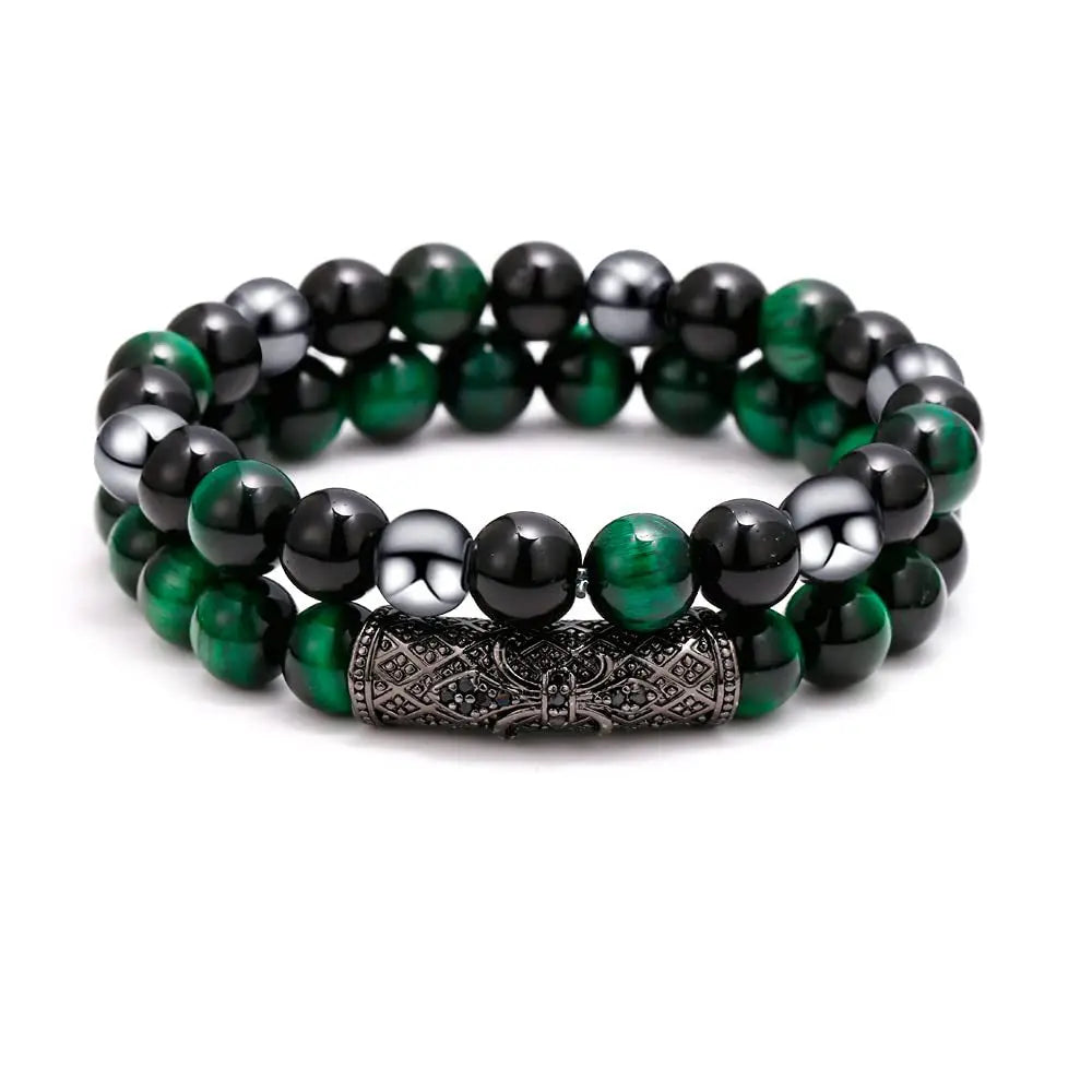 Hot Selling Vintage Unisex Agate Beaded Bracelets Set Copper Micro Zircon Obsidian Hematite Tiger Eye Geometric Anniversary MegaBDM