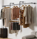 Industrial Steampunk Style Wall-Mounted Clothes Rack 4 Heavy Duty Hanging Rods Wardrobe & Bathroom Organizer Closet & Hall Tree