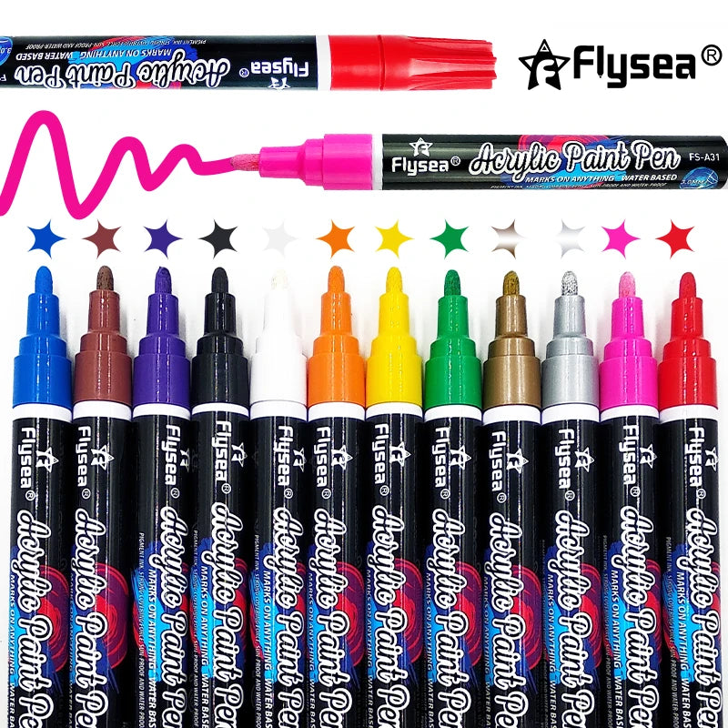 Flysea Water-Based Acrylic Paint Marker Set Colorful Aluminum Pen Tube for Art Markers