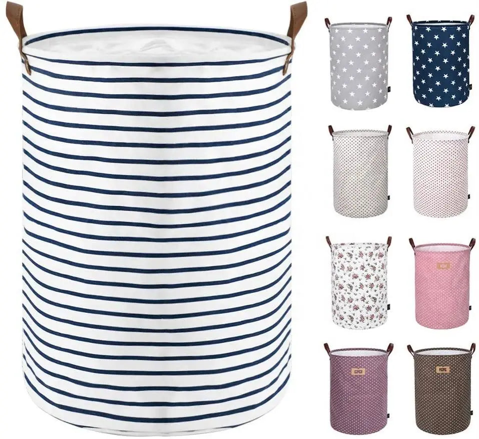Hot-selling Fashion Stripe Printing Cotton Canvas Cloth Collapsible Laundry Basket for Storage with Lining Basket