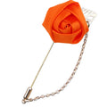 Fashion Men's Golden Leaf Rose Brooch Women's Collar Corsage Gold Long Pin With Chain Handmade Flower Lapel Pin Brooch for Suit