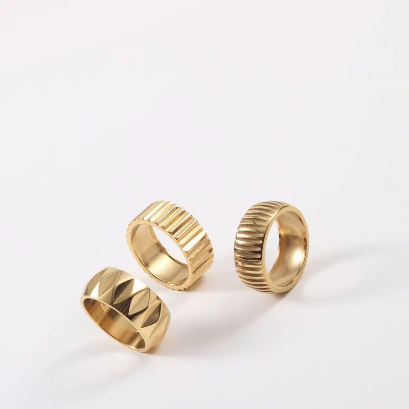 High End 18K Gold Plated Chunky Band Gear Shape Rings Stainless Steel Jewelry Trendy Finger Ring Tarnish Free