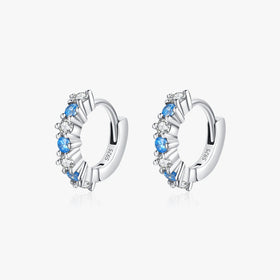 Original Design for Women Fine Jewelry 925 Sterling Silver Sparkling Blue Zirconia Ear Buckles Fashion Hoop Earrings