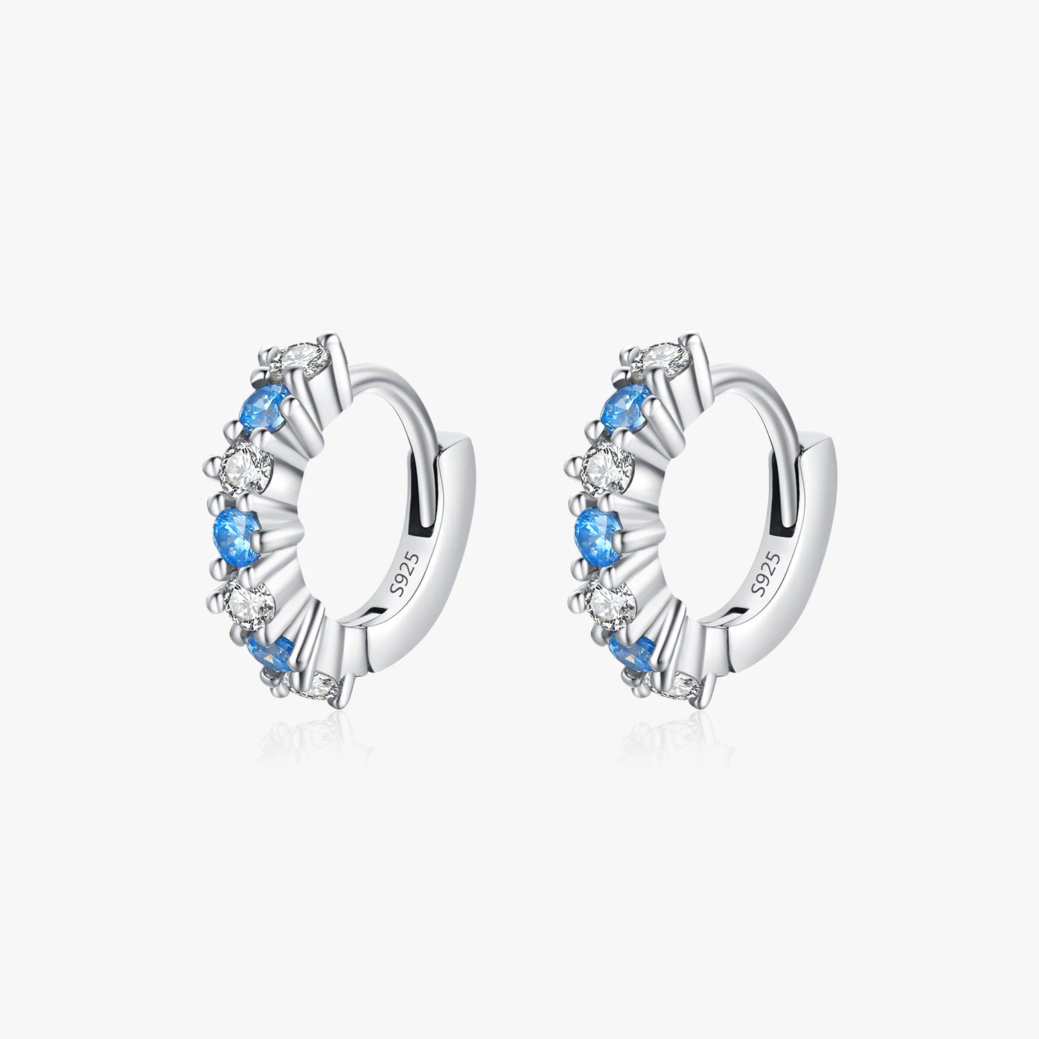 Original Design for Women Fine Jewelry 925 Sterling Silver Sparkling Blue Zirconia Ear Buckles Fashion Hoop Earrings