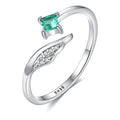 Fine Jewelry 925 Sterling Silver Feather Wing Shape Gemstone Engagement Open Adjustable Rings for Women