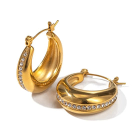 ERESI Hot Selling New Trendy 18K Gold Plated Stainless Steel Jewelry White Cubic Zirconia U Shaped Chunky Earrings for Women