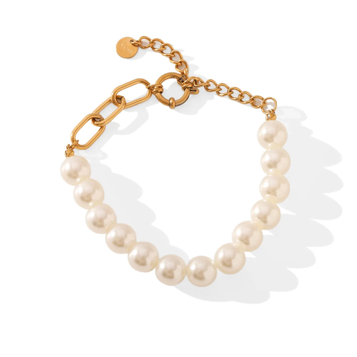 Ins Elegant 18K Gold Stainless Steel Minimalist Pearls Chain Buckle Rings Water Resistant Bracelet for Female Gift  Party