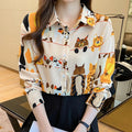 Turn Down Collar Print Chiffon Blouse Shirt Tops Women Blusas Mujer De Moda 2025 Long Sleeve Blouse Women Shirts Blouses