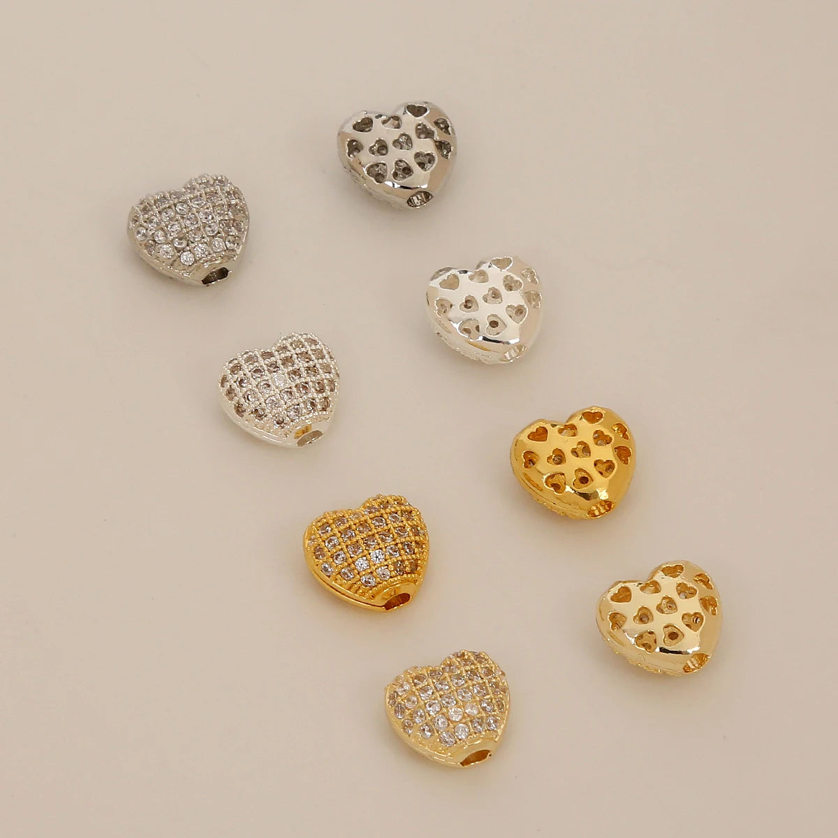 Brass 18K Gold Plated Loose Bead for Jewelry Making Zircon Heart Shaped Septum Beads
