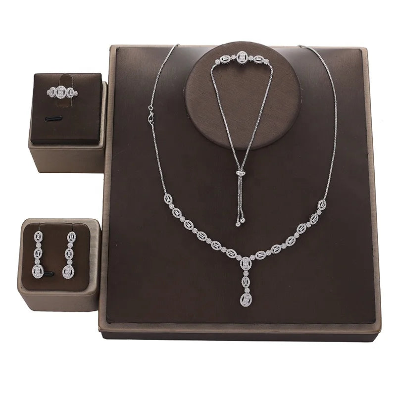 Echsio Dubai Bridal Cubic Zirconia Luxury Jewellery Necklace Fashion Saudi Arabia Wedding Accessories Dining Room Sets CN2700