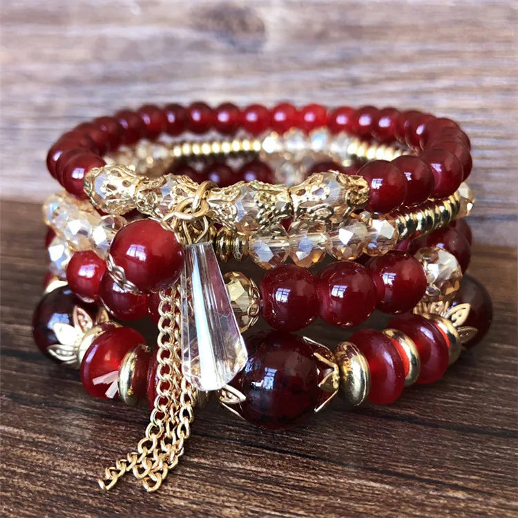 Bohemian Hand String Middle East Ocean Design Multi-layer Beaded Crystal Bracelet Woman