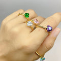 Luxury Exquisite 18K Gold Plate 316L Stainless Steel Heart Shape Pink Green Zircon Rings Jewelry for Party Anniversary Gift