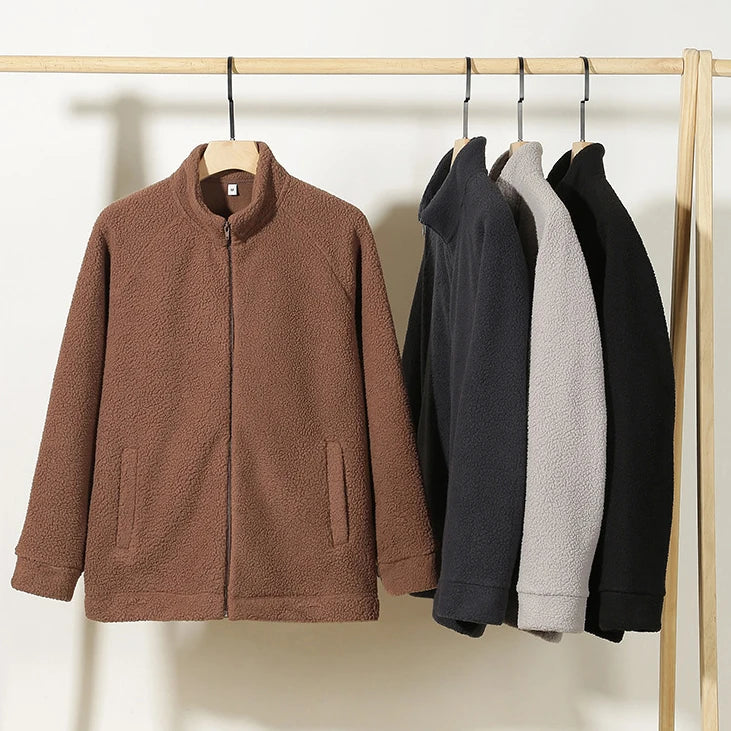 OEM 3D Embroidery Custom Logo Men's Lamb Wool Full Zipper Plus Size Thick Fleece Heavy Weight Eco-Friendly Stand Collar Hoodie