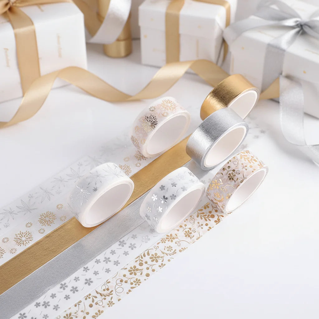 Custom Heat-Resistant Water Activated Acrylic Single Sided Washi Paper Tape Korean Stationery Masking Gold Foil