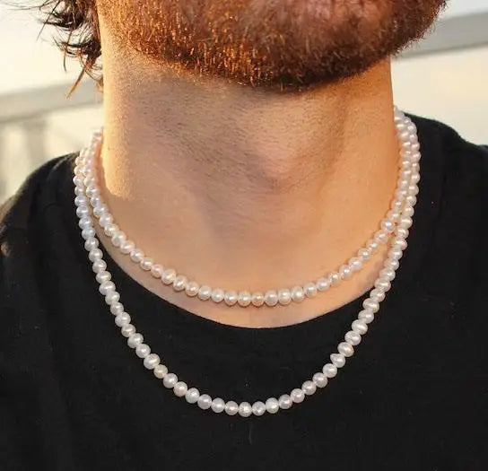 2024 New Trendy Pearl Necklace Men Women Temperament Simple Handmade Strand Bead Stainless Steel Necklace Jewelry Valentine Gift