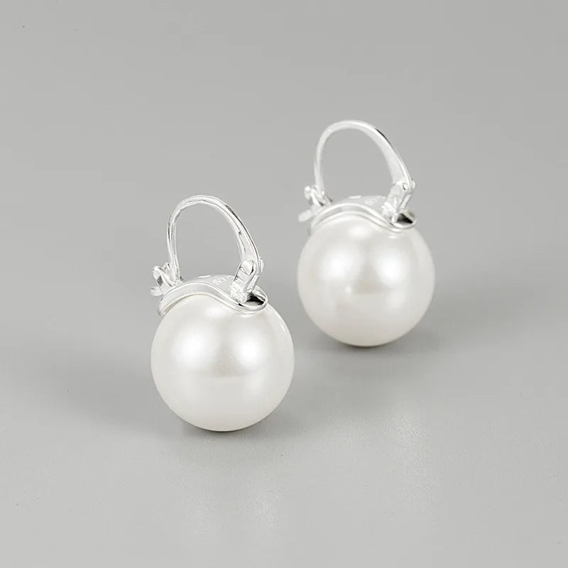 Hoop Large Drop Pearl Earring Fine Jewelry Earrings Women Sterling Silver 925 Jewelry Wholesale