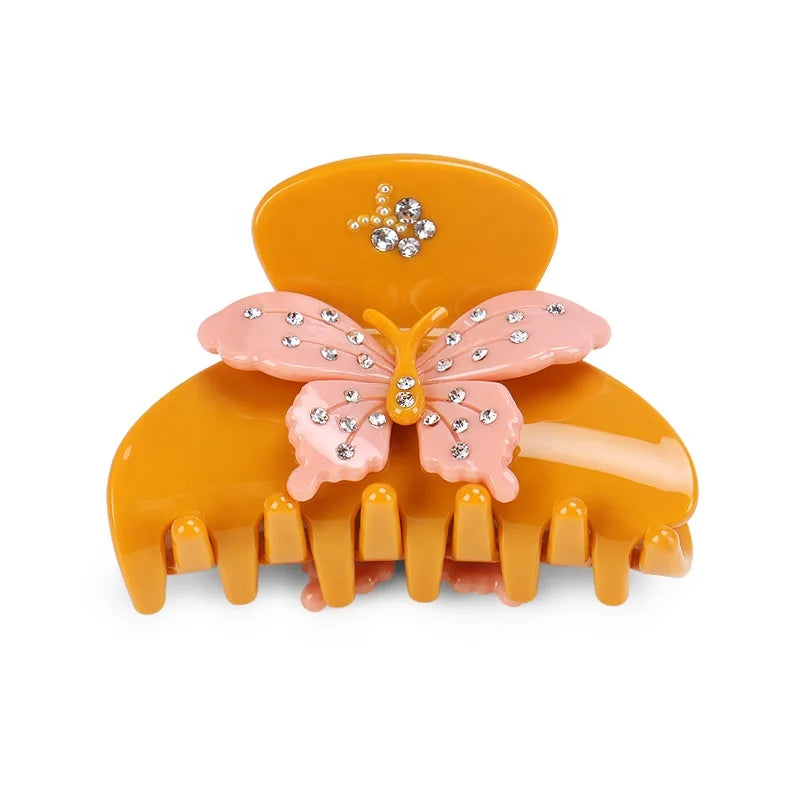 Butterfly Small Size Hair Claw Cute Acetate Hair Clip Claw Butterfly Inlay Rhinestone Hair Clips