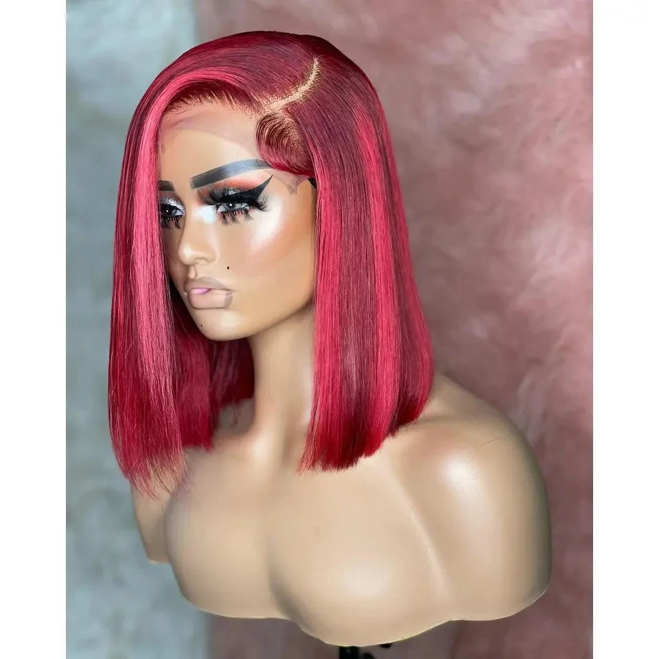 Factory Direct Sale Straight Bob Wig Natural Hairline Highlight Pink Color With Raw Human Hair Wig Lace Frontal Wigs