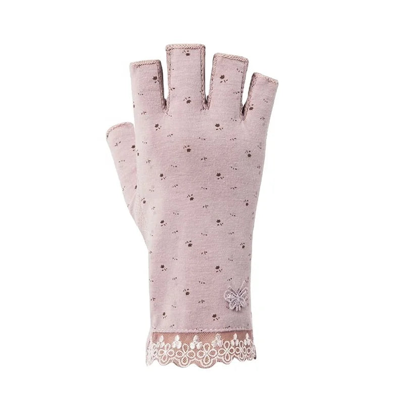 Fashion Women Flora Printed Cotton Polyester Fingerless Gloves Cooling UV Protection Eco-Friendly Outdoor Fishing Sports