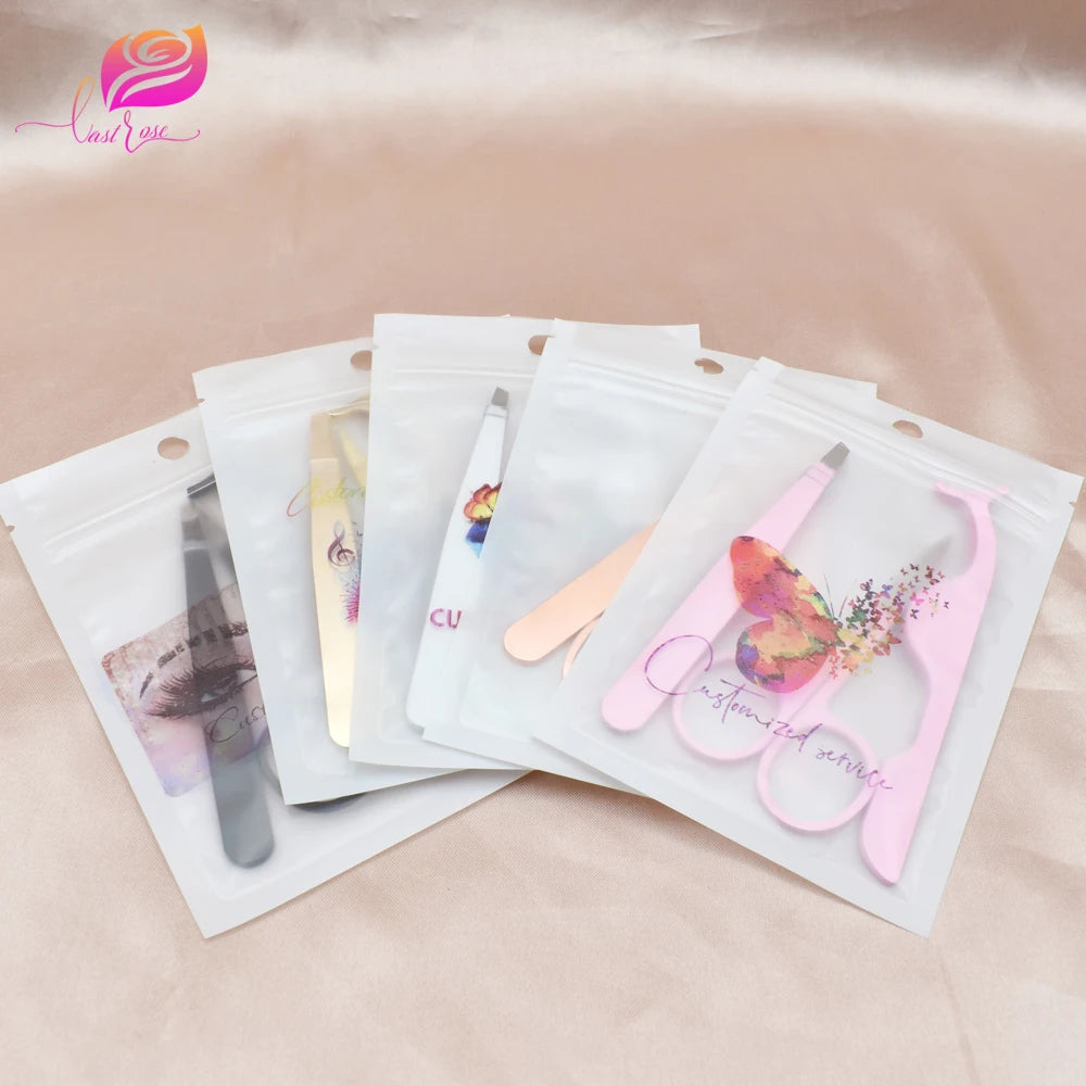 Private Label Stainless Steel False Eyelashes Tools Eyebrow Tweezers Scissors Tweezers Set With Bag