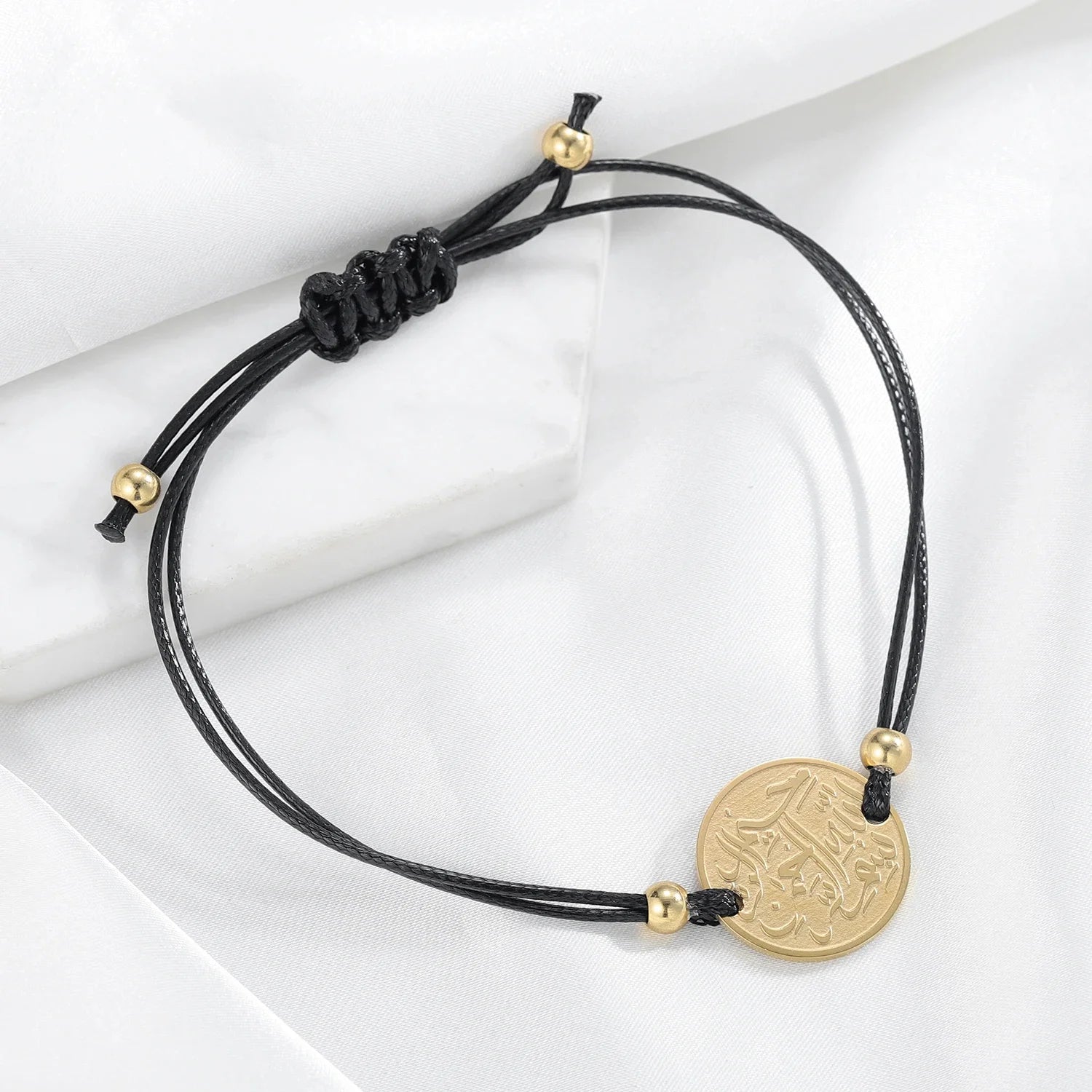 Inspire Islamic Fashion Jewelry Custom Arabic Calligraphy Quran Verse Coin Bracelet With Tarnish Protection Made Steel Stone