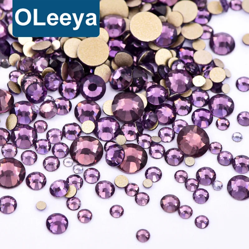 OLeeya Mixed Size Gold Back SS4-SS30 Glass Strass Non Hotfix Rhinestone Nails Art Flat Back Crystal Rhinestones for Decorations