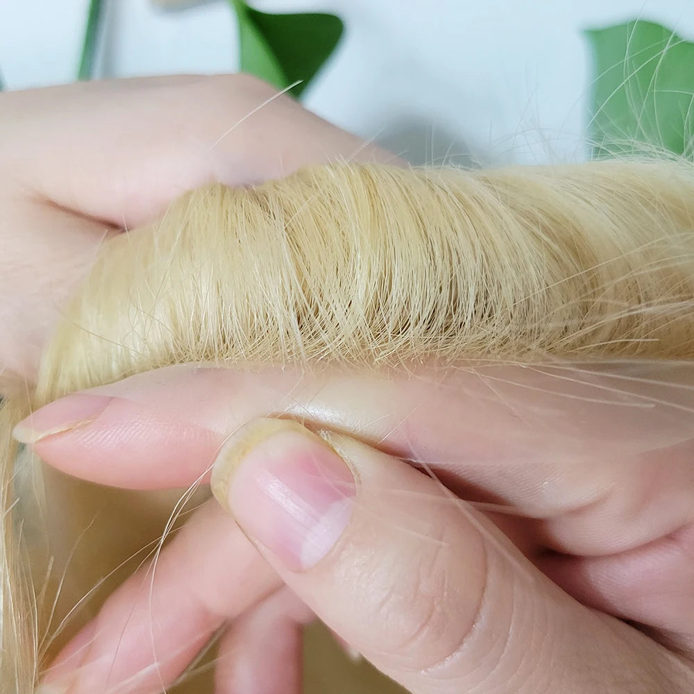 #613 Thin Skin 0.06mm Natural Blonde Hair Men Toupee Replacement Systems Hair Piece Protesis Capilar Hombre Male Wig